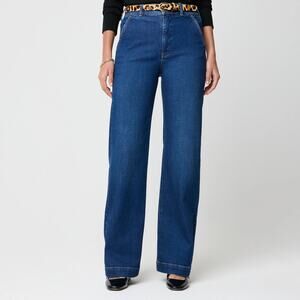 J. Crew High Rise Wide Leg Trouser Jeans in All Day Stretch Blue 32 / 14